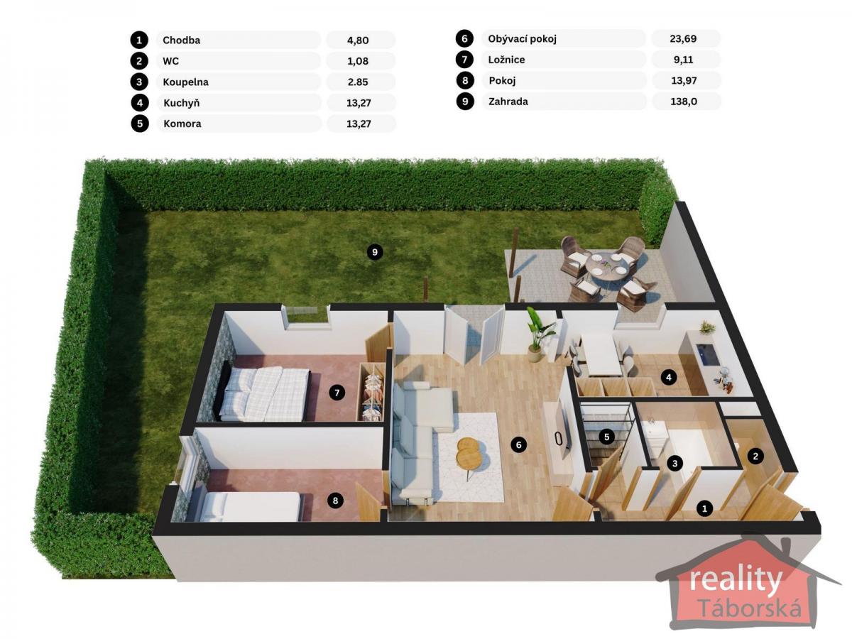 Prodej pěkného bytu 3+kk s vlastní zahradou, Nupaky u Prahy