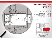 Pronájem novostavby bytu 1+kk (č.2) s balkonem parkovacím stáním, U Lesa 4.etapa, ČB - půdorys bytu