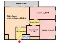 Pronájem bytu 3+kk/B/G/S, 86,14 m2, ul. Služská, Praha 8 - Kobylisy. - Půdorys