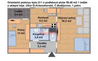 Pronájem bytu 2+1 v ulici El. Krásnohorské v Českých Budějovicích - Půdorys 2+1 El.Krásnohorské 58m2.jpg