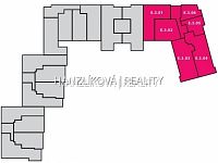 Pronájem bytu 1+kk s terasou, byt E.3.06, rezidence DLOUHÁ LOUKA - půdorys patra