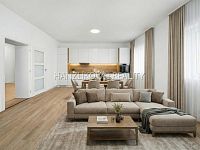 Výjimečná investiční příležitost v Havl. kolonii – 2 zrekonstruované byty v jednom, zahrada, sklep - vizualizace bytu 3kk - obývací pokoj s KK