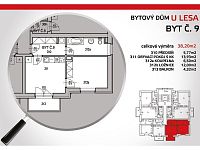 Pronájem novostavby bytu 2+kk (č.9) s balkonem, U Lesa 4.etapa, ČB - půdorys bytu