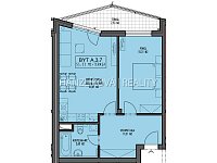 Pronájem novostavby kompletně zařízeného bytu 2+kk (A.3.7) s balkonem, Bytový dům Jírovcova - Půdorys bytu