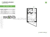 Pronájem klimatizovaného bytu 1+kk ve 3.NP s balkonem, byt B.3.4, rezidence DLOUHÁ LOUKA 2.etapa - Půdorys bytu