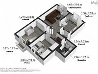 Prodej bytu 3+kk+parkovací stání, OV, 66 m2, ul. Spojovací, Milovice - Mladá - Pudorys3D.jpg