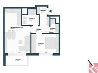 Pronájem 2kk 56m2 P4 Kamýk, ul. Hodkovická, balkon, sklep, garážové stání, nezařízen - půdorys