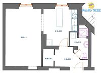 Pronájem bytu 2+kk, 48m2 Sinkulova Praha - Půdorys