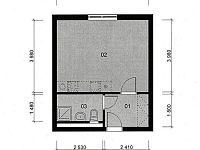 Pronájem nového bytu 1+kk/S/VPS, 30m2, Praha  - Uhříněves, Karla Zicha - Půdorys