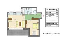 Pronájem bytu 2+kk s velkou lodžií – Projekt ZLATÝ KOPEC, Praha – Přezletice. - Půdorys