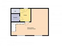 Prodej bytu 1+kk 39,3 m² s garážovým stáním a sklepem, Praha 9 – Letňany, ul. Třinecká. - Půdorys