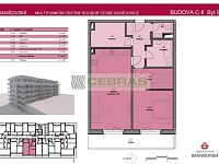 Luxusní 2+kk s terasou, sklepem na patře a dvěma garážovými stáními. Branišovská Č. Budějovice - Půdorys