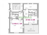 Rekreační apartmán 2+kk + terasa a parkování Lipno, rekreace a investice - Půdorys - 1+kk č.18 + společná terasa