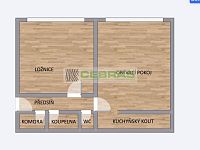 Byt 2+ kk s komorou a sklepem o výměře 39 m2, v samostatně stojícím panelovém domě ČB 2. - Půdorys