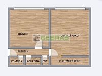Byt 2+ kk s komorou a sklepem o výměře 39 m2, v samostatně stojícím panelovém domě ČB 2. - Půdorys2026