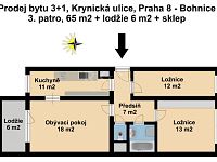 Prodej bytu 3+1/L, S, v žádané části Prahy 8 - Bohnic, ulice Krynická - pudorys