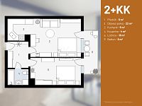 Prodej 2+kk, Praha 9, Čakovice - plánek