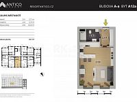 A12a, Resort Antico, prodej bytu 1+kk, 43,7 m² - Půdorys