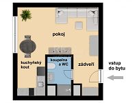 Pronájem luxusního bytu 1+KK v novostavbě v Kobylisích, ul. Pakoměřická. - planek