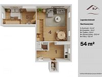 Prodej bytu 2+1, 63 m² s vlastní oplocenou zahrádkou 72 m² ve Veselí nad Lužnicí - Jana Plačeková - byt ve Veselí nad Lužnicí, ul. Nádražní 159 - 3D půdorys s legendou.jpg