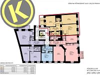 REZERVACE Byt 3+kk 74 m2 s balkonem 3,5 m2 a možností parkování v domě, Pštrossova ul., Praha 1 - půdorys domu resp. patra