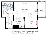 Světlý byt 2+1, 43,5 m2 + 5 m2 lodžie, 5.patro, OV, panel po rekonstrukci, Praha 12 - Kamýk - 14