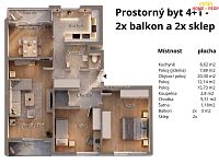 Prodej bytu 4+1 , Prachatic 88 m² se dvěma balkony  - 17