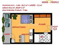 Pronájem bytu 1+kk/L , 34,2 m², Svídnická, Praha 8 – Troja