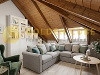 Prodej podkrovního bytu 1+1, 59m2, garáž, Slaný, Nosačická - 08-Obývací prostor- Vizualizace  IKEA styl.JPG