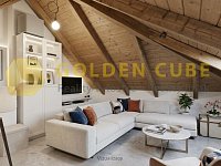 Prodej podkrovního bytu 1+1, 59m2, garáž, Slaný, Nosačická - 09-Obývací prostor- Vizualizace Moderní styl.JPG