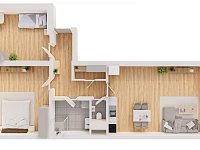 Prodej kompletně zařízeného bytu 3+kk s balkonem a garážovým stáním, 83,6 m², Praha 4 – Kunratice - plánek 3D