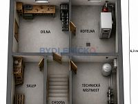 Prodej řadového rodinného domu, 71 m2, se zahradou 474 m2, Kájov, okr. Český Krumlov - Vizualizace - suterén