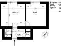 Nájem bytu 2+kk 38,5 m², Kuldova ul., Brno-Židenice - Půdorys.jpg