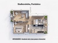 Výjimečné bydlení v centru Pardubic: Byt 2+1 s vlastním dvorem, parkováním a 2 balkony - Pudorys-3D.jpg