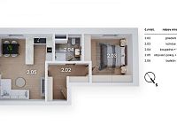 Úsporná novostavba bytu 2+kk s rekuperací, předokenními žaluziemi, balkonem, FVE – Lázně Bohdaneč - Půdorys_1.jpg