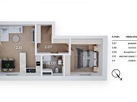Úsporná novostavba bytu 2+kk s rekuperací, předokenními žaluziemi, balkonem, FVE – Lázně Bohdaneč - Půdorys_2.jpg